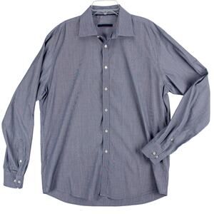 Elie Tahari Men's Long Sleeve Button Up Oxford Cuffs Blue Gray Cotton Size 16.5